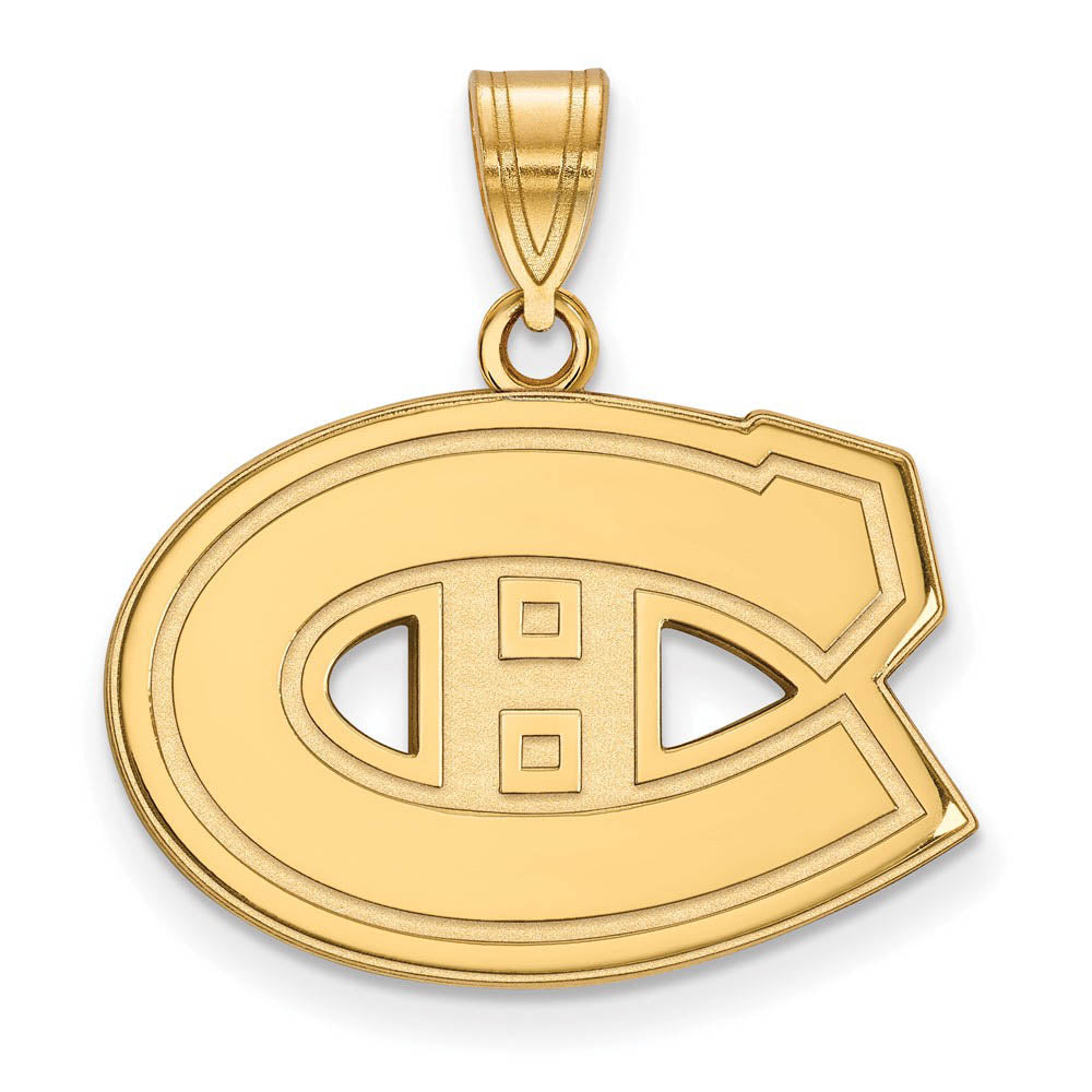 SS 14k Yellow Gold Plated NHL Montreal Canadiens Medium Pendant, Item P30103 by The Black Bow Jewelry Co.