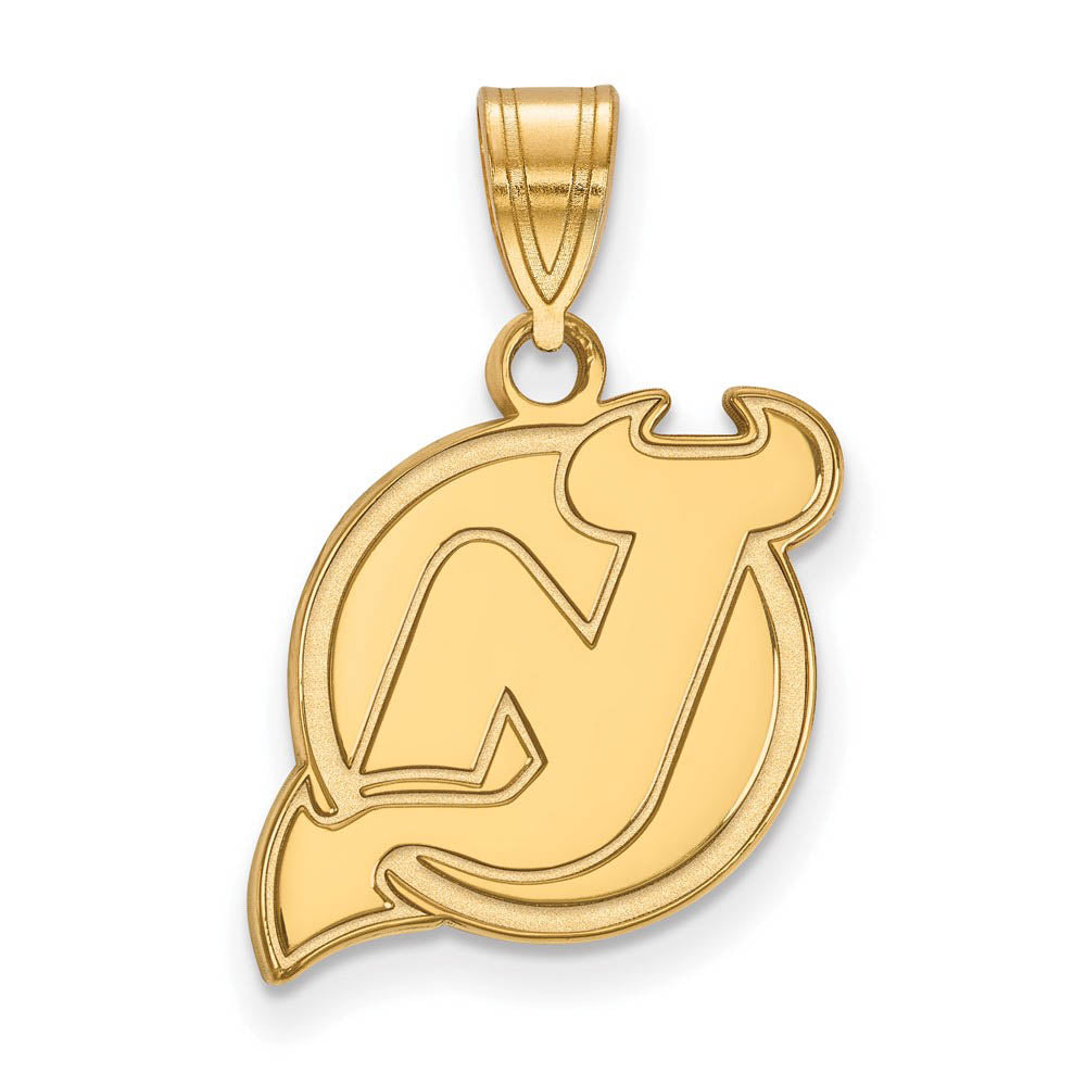 SS 14k Yellow Gold Plated NHL New Jersey Devils Medium Pendant, Item P30105 by The Black Bow Jewelry Co.