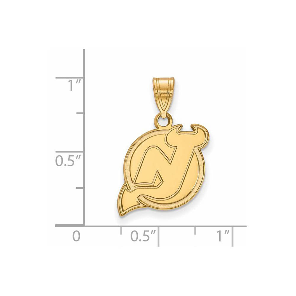 Alternate view of the SS 14k Yellow Gold Plated NHL New Jersey Devils Medium Pendant by The Black Bow Jewelry Co.