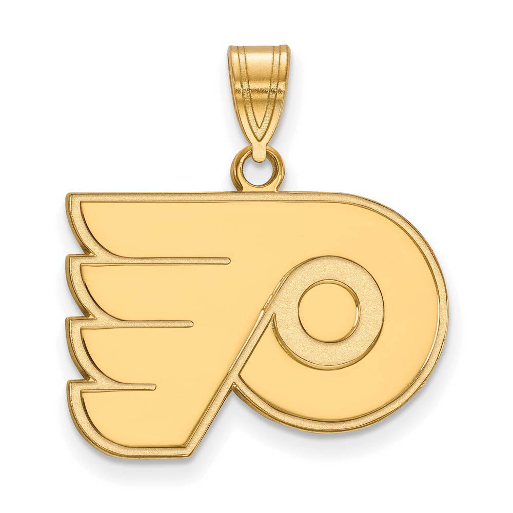 SS 14k Yellow Gold Plated NHL Philadelphia Flyers Medium Pendant, Item P30107 by The Black Bow Jewelry Co.