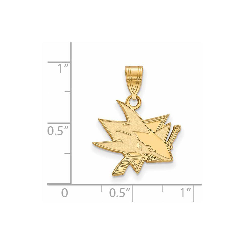 Alternate view of the SS 14k Yellow Gold Plated NHL San Jose Sharks Medium Pendant by The Black Bow Jewelry Co.