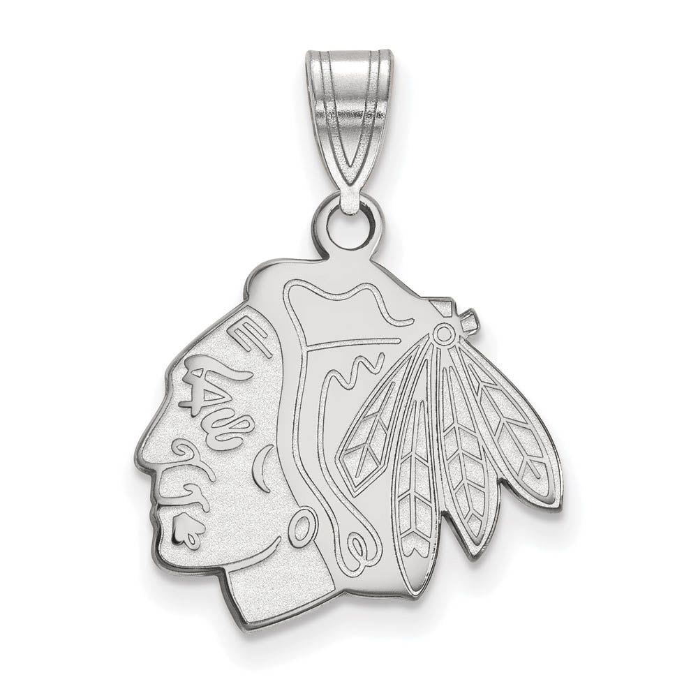 Sterling Silver NHL Chicago Blackhawks Medium Pendant, Item P30326 by The Black Bow Jewelry Co.