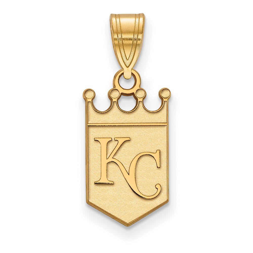 14K Yellow Gold MLB Kansas City Royals MD Crown Home Plate Pendant, Item P32089 by The Black Bow Jewelry Co.