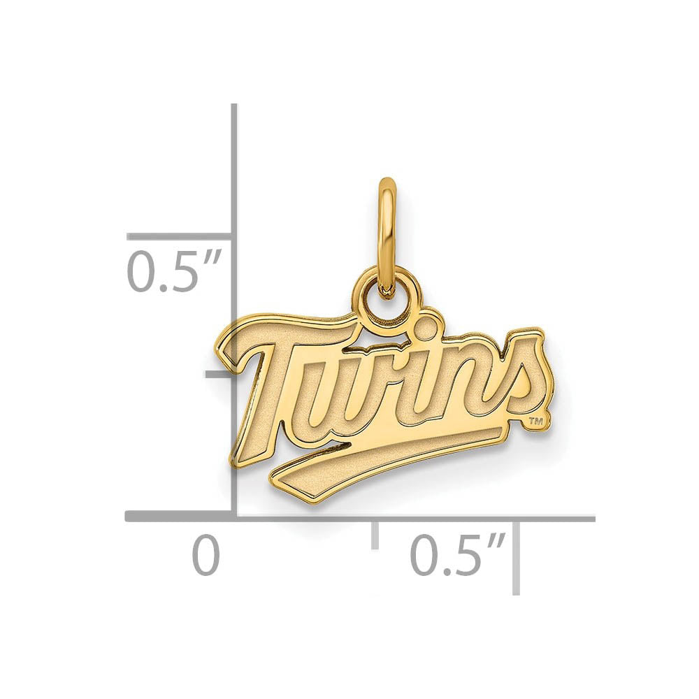 Alternate view of the 14K Gold Plated Silver MLB Minnesota Twins XS (Tiny) Script Charm by The Black Bow Jewelry Co.