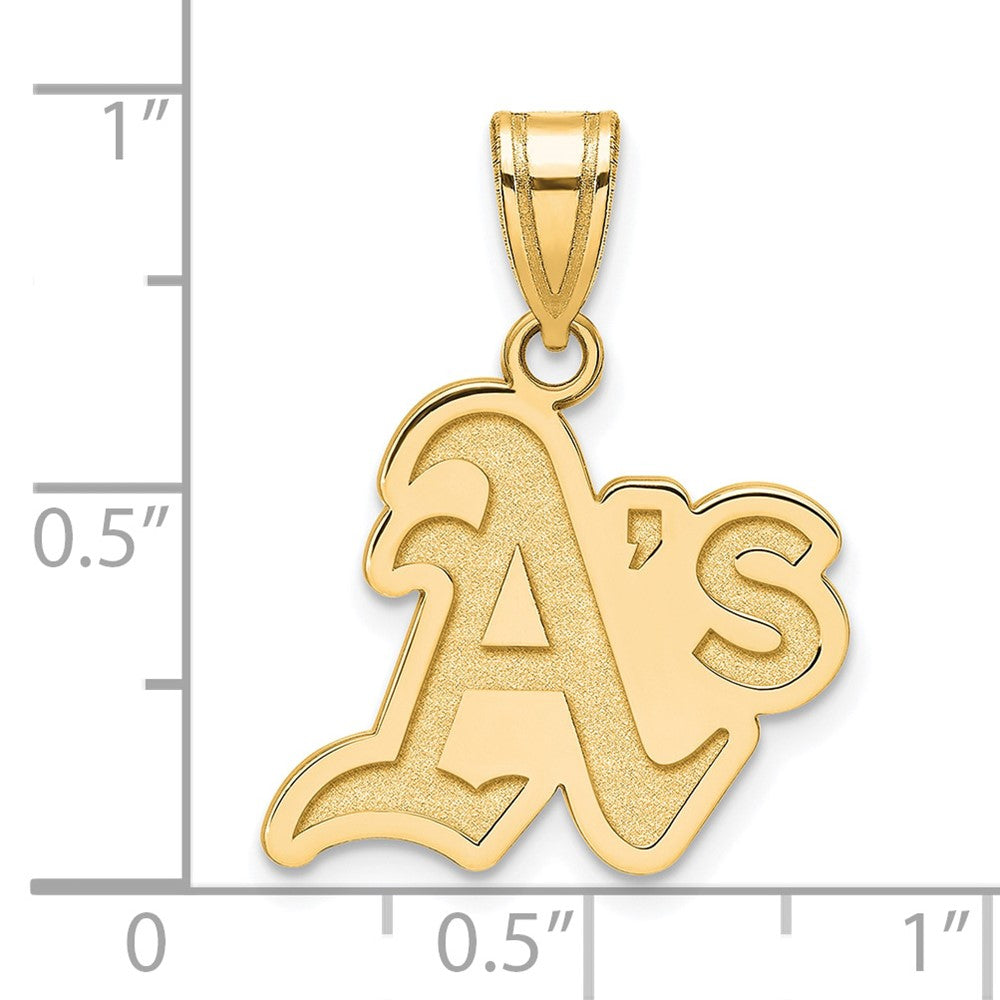 Alternate view of the 10K Yellow Gold MLB Athletics Medium Logo Pendant by The Black Bow Jewelry Co.