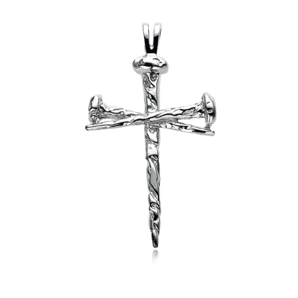 14k Solid White Gold Nail Cross Pendant 18 x 26mm, Item P8281 by The Black Bow Jewelry Co.