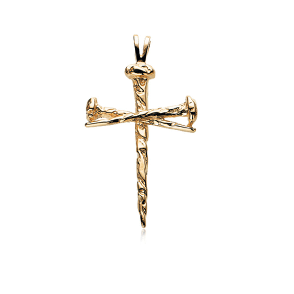 14k Yellow Solid Gold Nail Cross Pendant 18 x 26mm, Item P8282 by The Black Bow Jewelry Co.
