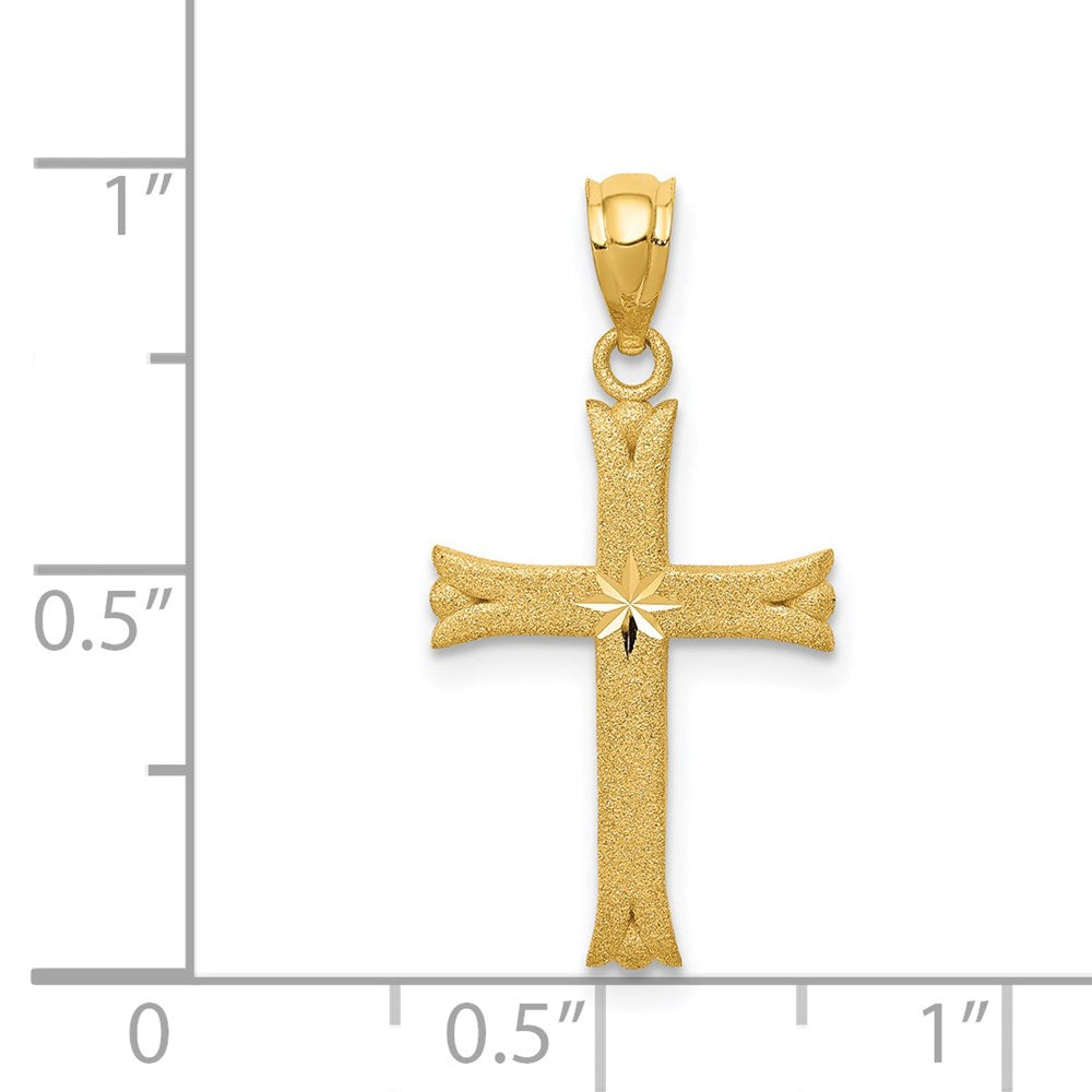 Alternate view of the 14k Yellow Gold Satin Budded Cross Pendant by The Black Bow Jewelry Co.