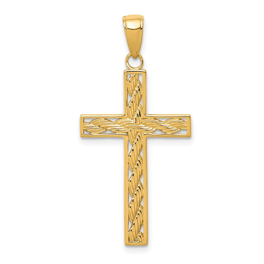 14k Yellow Gold, Rope, Latin Cross Pendant, Item P8410 by The Black Bow Jewelry Co.