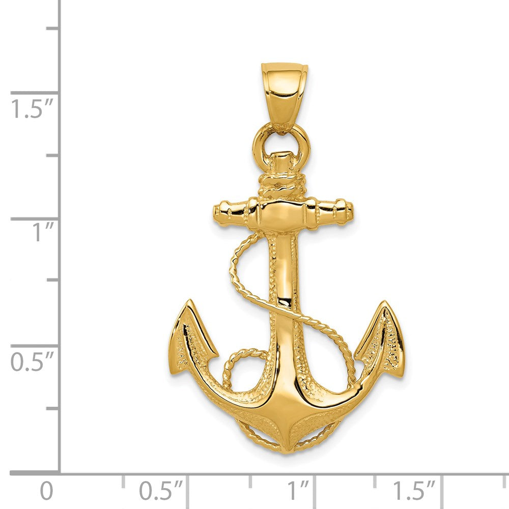Alternate view of the Mens 14k Yellow Gold Large Textured & Polished Anchor Pendant, 25x40mm by The Black Bow Jewelry Co.