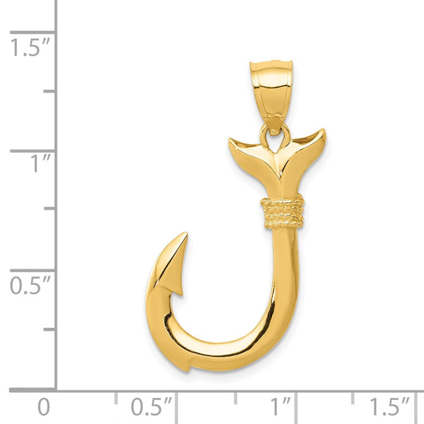  14K Yellow Gold 3-D Fishing Hook Pendant : Clothing