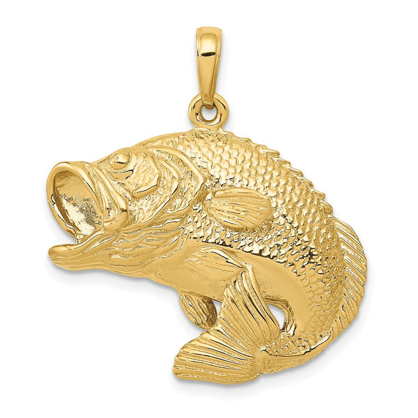 14k Yellow Gold Jumping Bass Fish Pendant