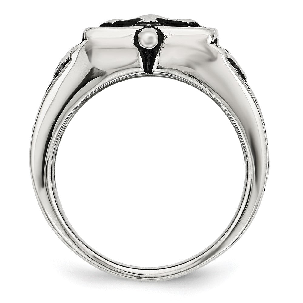 Alternate view of the Men's 13mm Stainless Steel Antiqued Cross Tapered Ring by The Black Bow Jewelry Co.