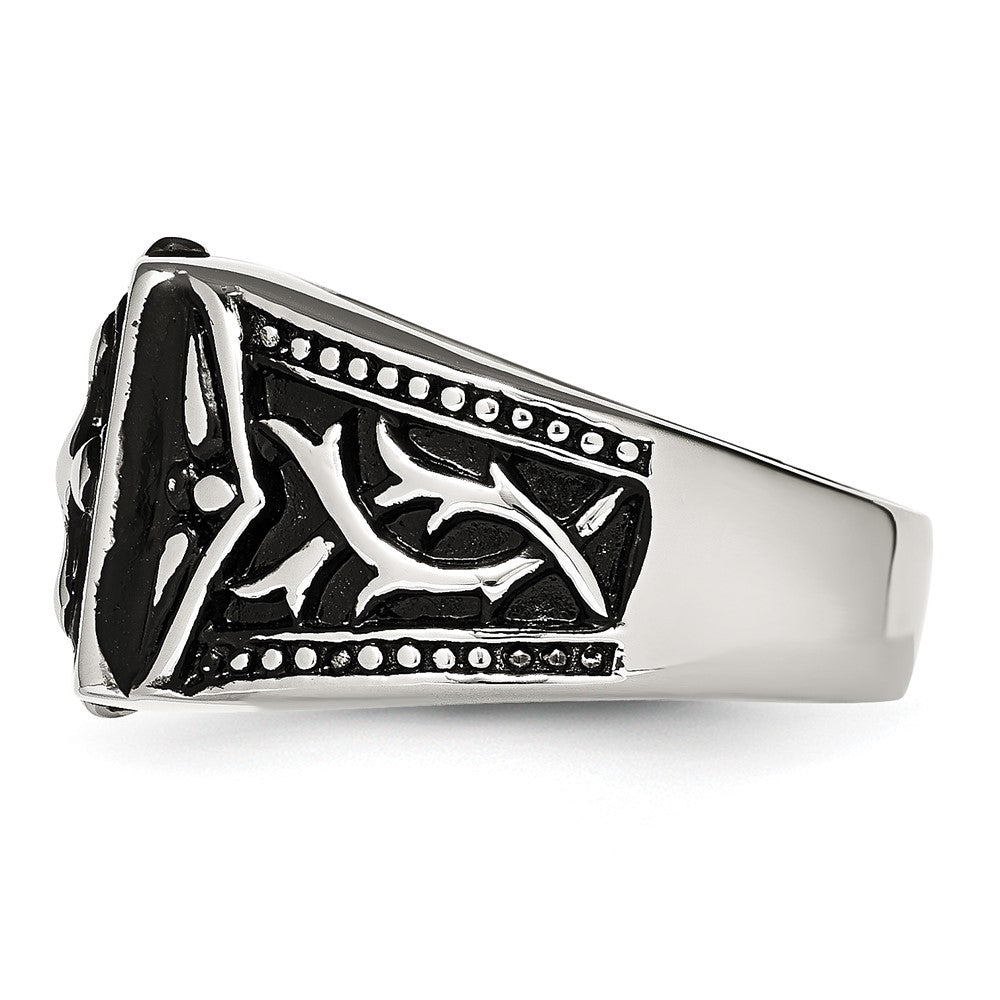 Alternate view of the Men's 13mm Stainless Steel Antiqued Cross Tapered Ring by The Black Bow Jewelry Co.