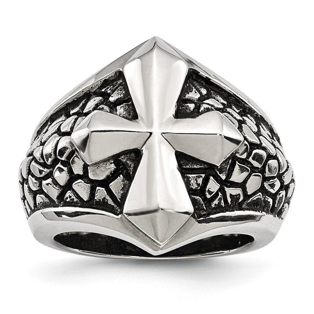 Men's 21mm Stainless Steel Tapered Cross Ring, Item R11751 by The Black Bow Jewelry Co.