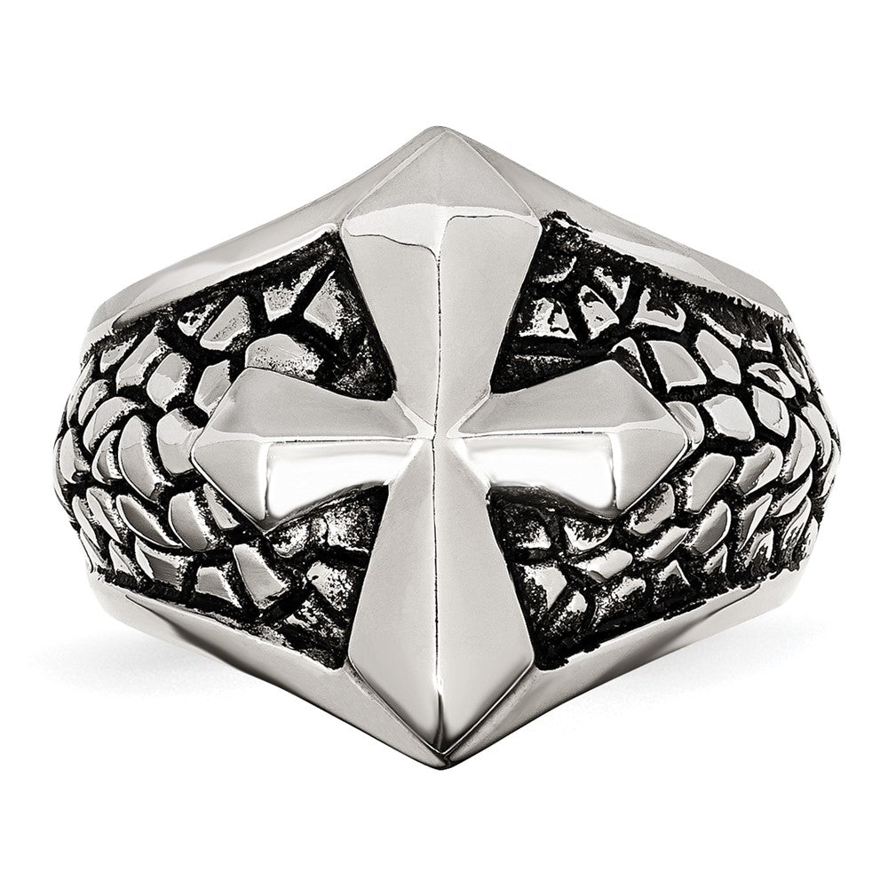Alternate view of the Men's 21mm Stainless Steel Tapered Cross Ring by The Black Bow Jewelry Co.