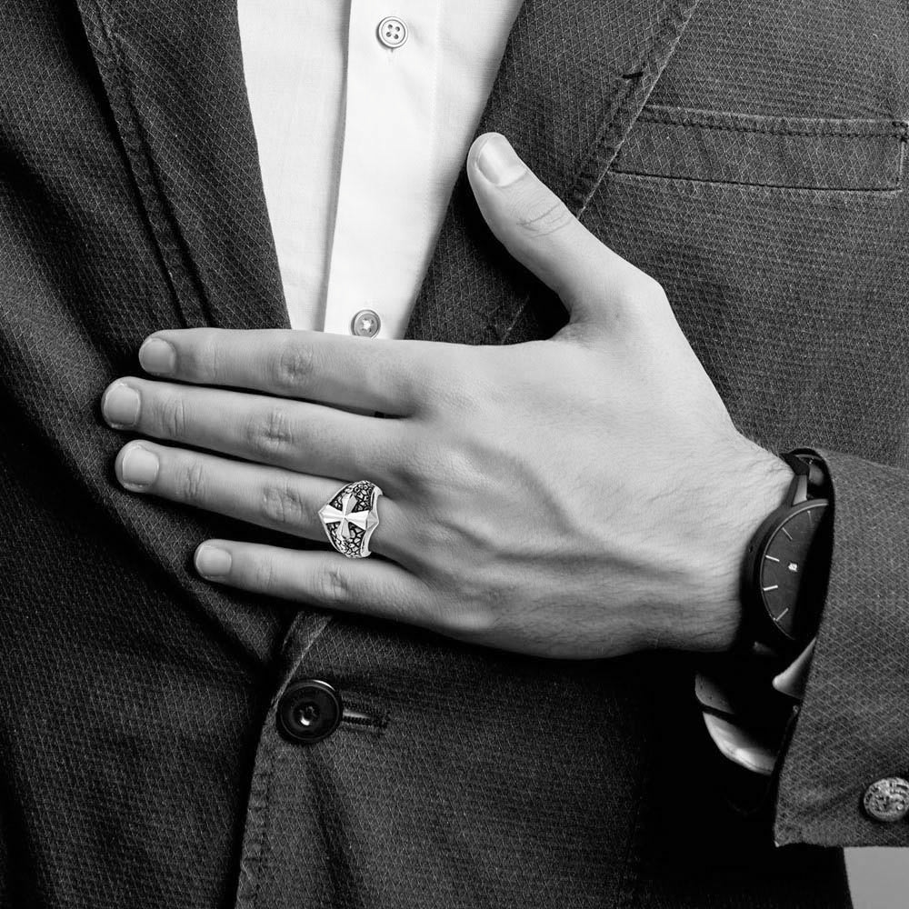 Alternate view of the Men's 21mm Stainless Steel Tapered Cross Ring by The Black Bow Jewelry Co.