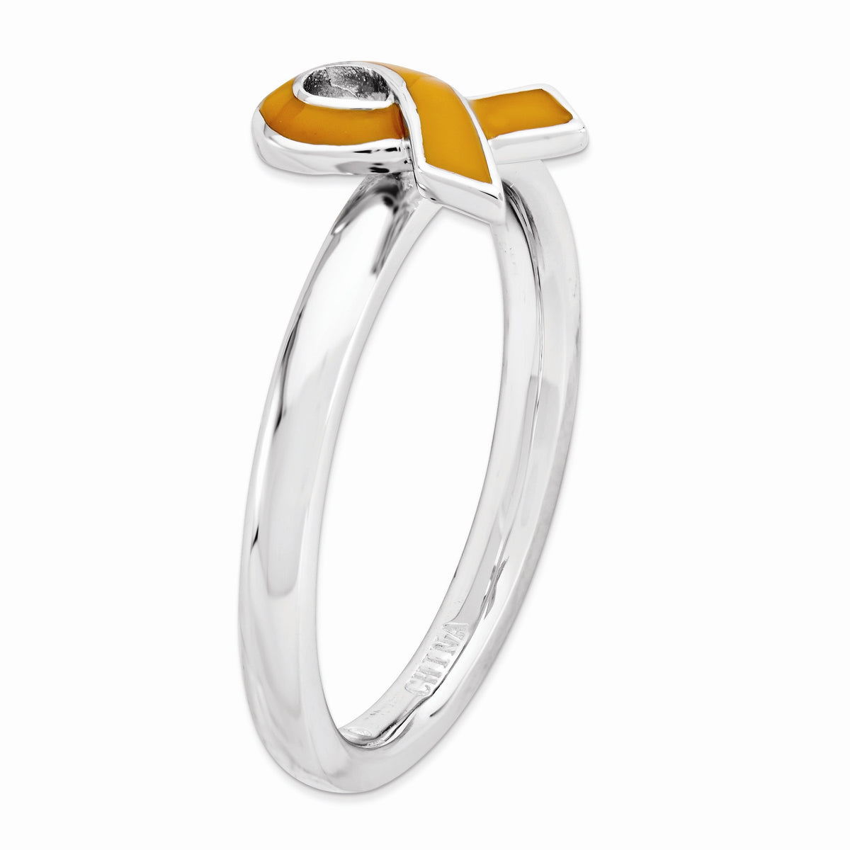 Alternate view of the Silver Stackable Orange Enamel Awareness Ribbon Ring by The Black Bow Jewelry Co.