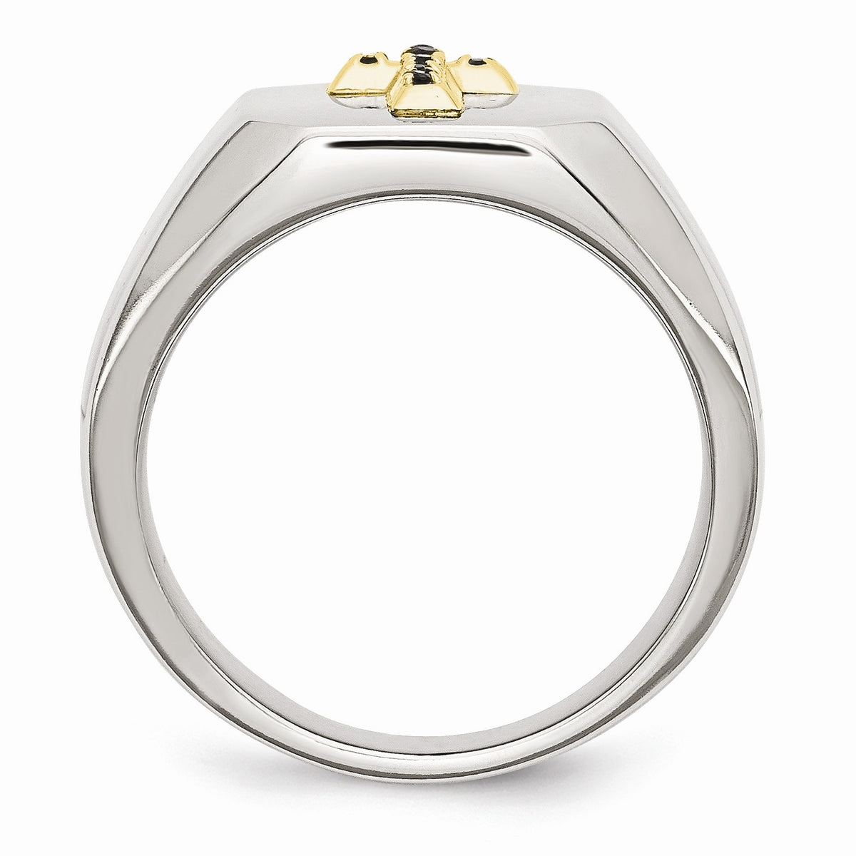 Alternate view of the Stainless Steel 14K Yellow Gold Accent w Sapphires Cross Ring by The Black Bow Jewelry Co.