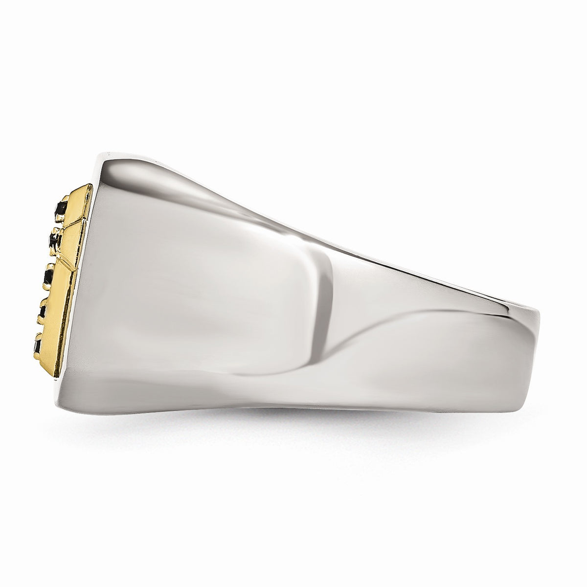 Alternate view of the Stainless Steel 14K Yellow Gold Accent w Sapphires Cross Ring by The Black Bow Jewelry Co.
