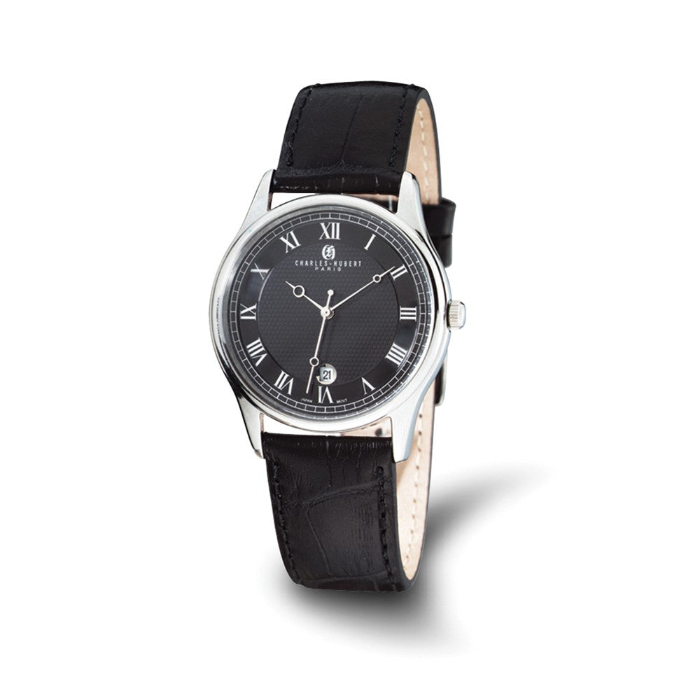 Charles Hubert Ladies Black Leather Band Watch, Item W8210 by The Black Bow Jewelry Co.