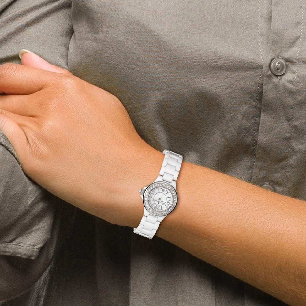 Alternate view of the Charles Hubert Ladies White Ceramic Crystal Bezel Watch by The Black Bow Jewelry Co.