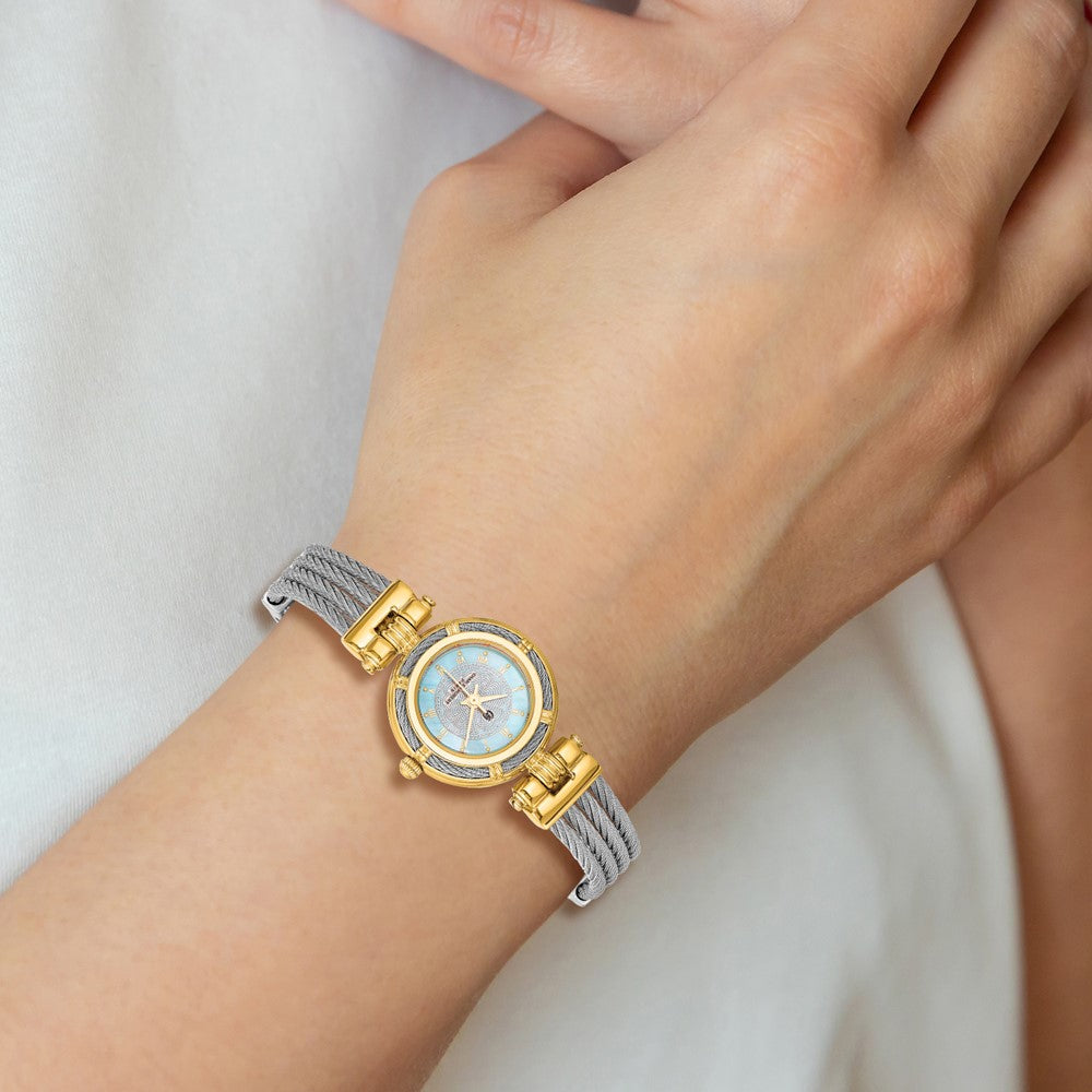 Alternate view of the Charles Hubert Ladies Two Tone MOP Dial w/Stnlss Stl Wire Bangle Watch by The Black Bow Jewelry Co.