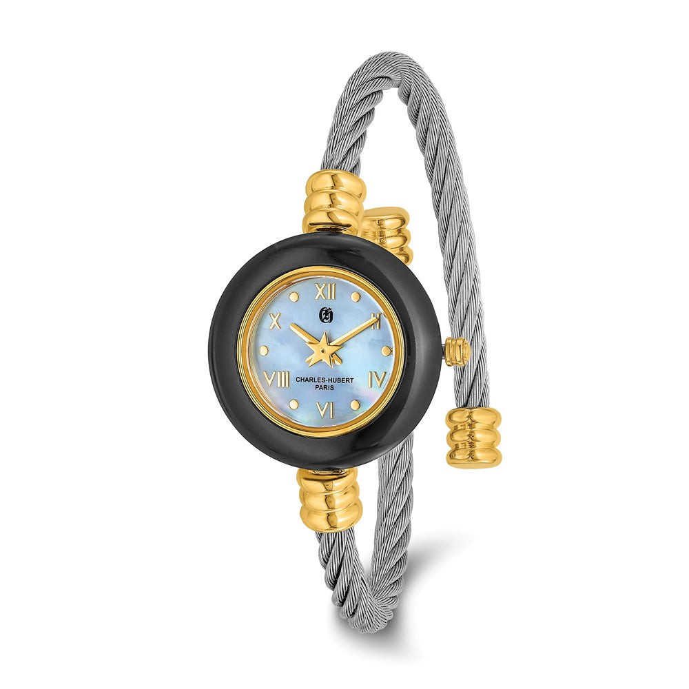 Charles Hubert Ladies Gold Tone Stnlss Stl 7 Color Bezels Bangle Watch, Item W8565 by The Black Bow Jewelry Co.