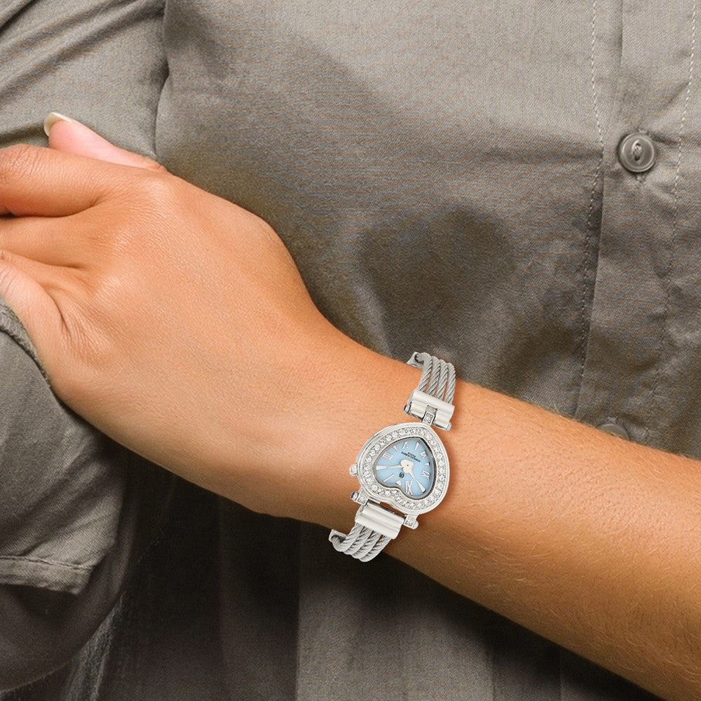 Alternate view of the Charles Hubert Ladies Stnlss Stl Bangle Lt Blue MOP Heart Dial Watch by The Black Bow Jewelry Co.