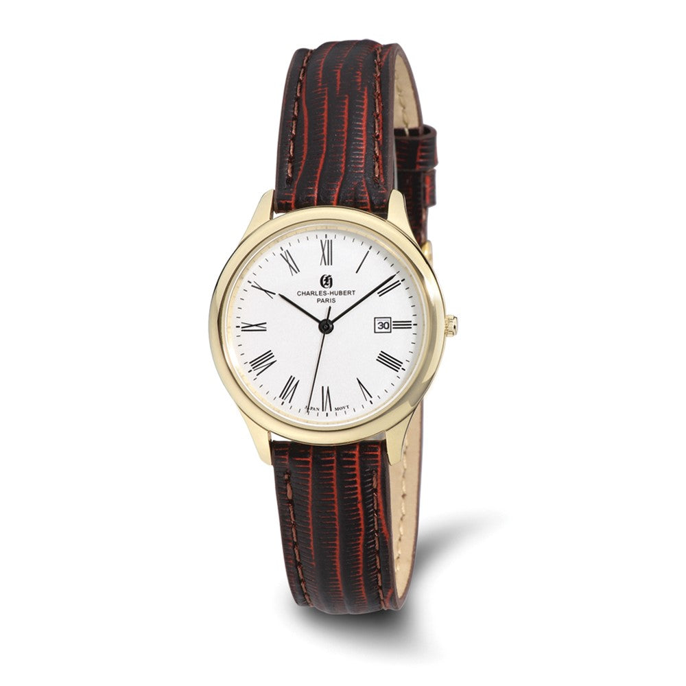 Charles Hubert Ladies IP-plated Stainless Leather Band 33mm Watch, Item W8696 by The Black Bow Jewelry Co.