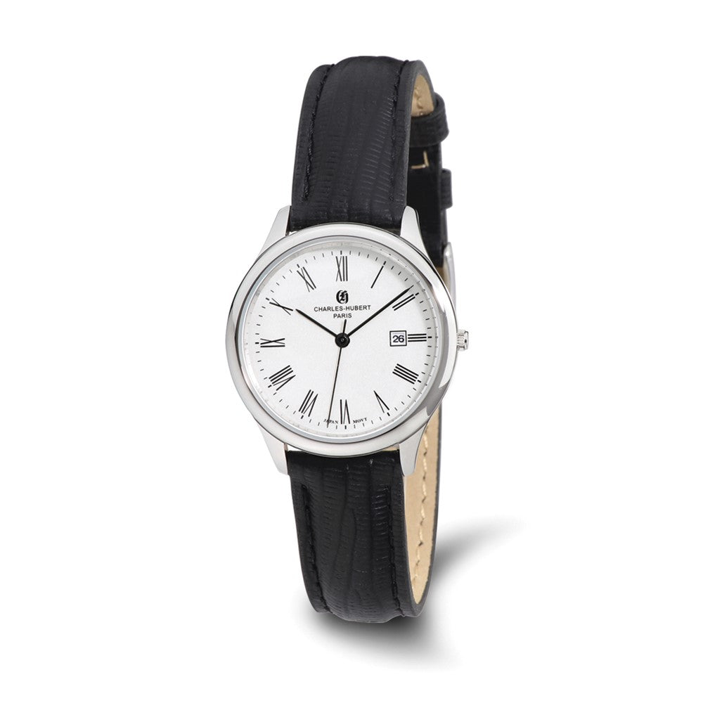 Charles Hubert Ladies Stainless Leather Band 33mm Watch, Item W8698 by The Black Bow Jewelry Co.