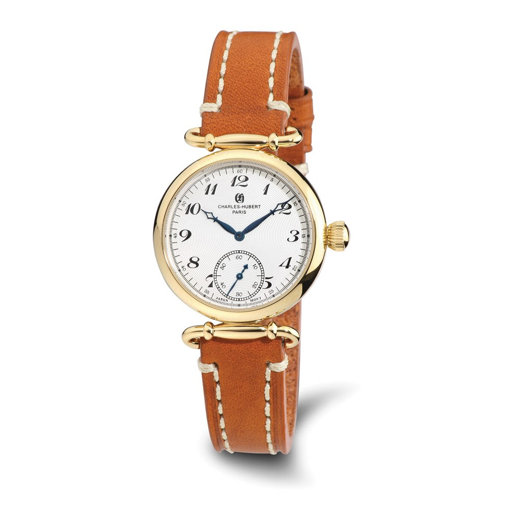 Charles Hubert Ladies IP-plated Stainless Leather Band 34mm Watch, Item W8702 by The Black Bow Jewelry Co.