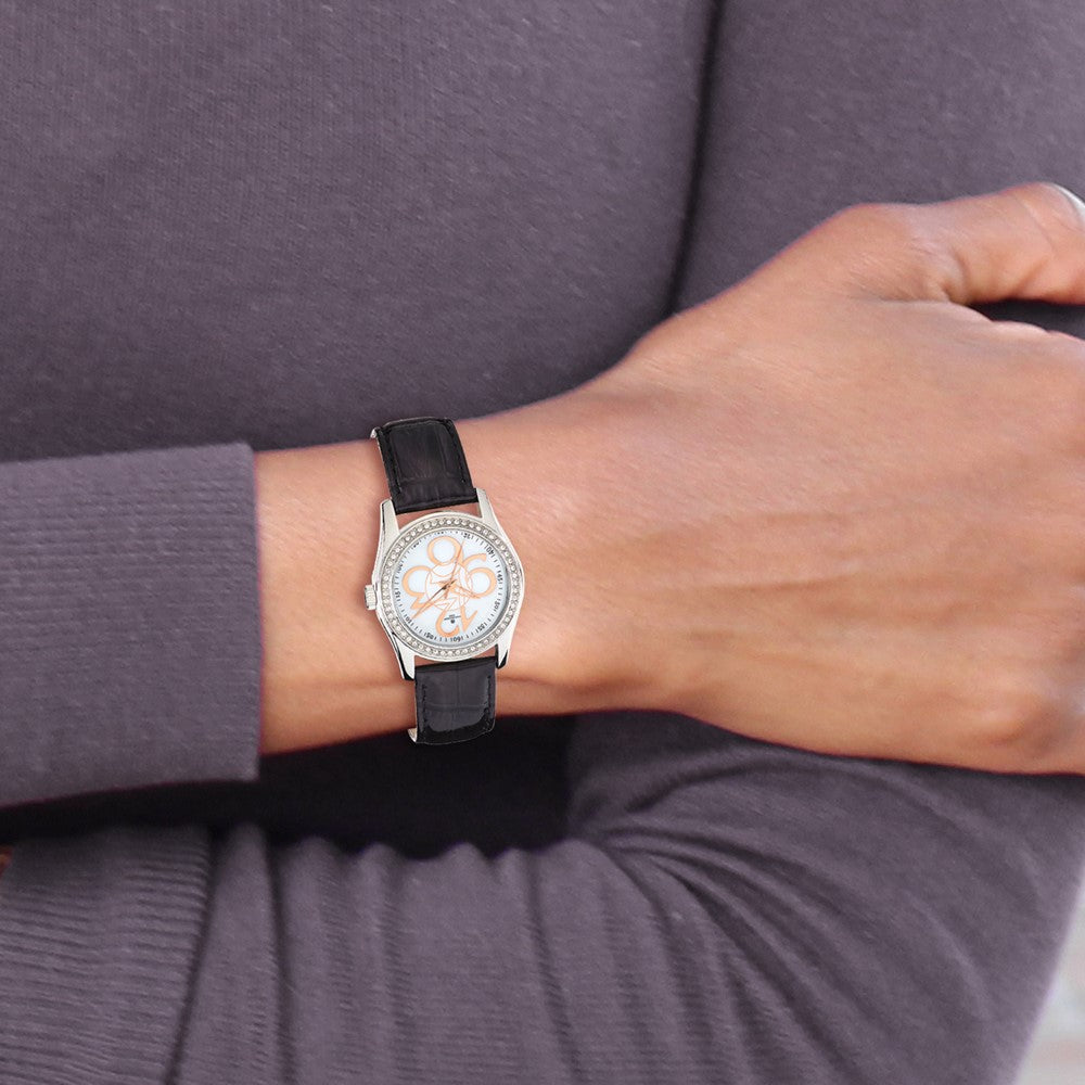 Alternate view of the Charles Hubert Ladies Crystal Bezel Black Leather Watch by The Black Bow Jewelry Co.