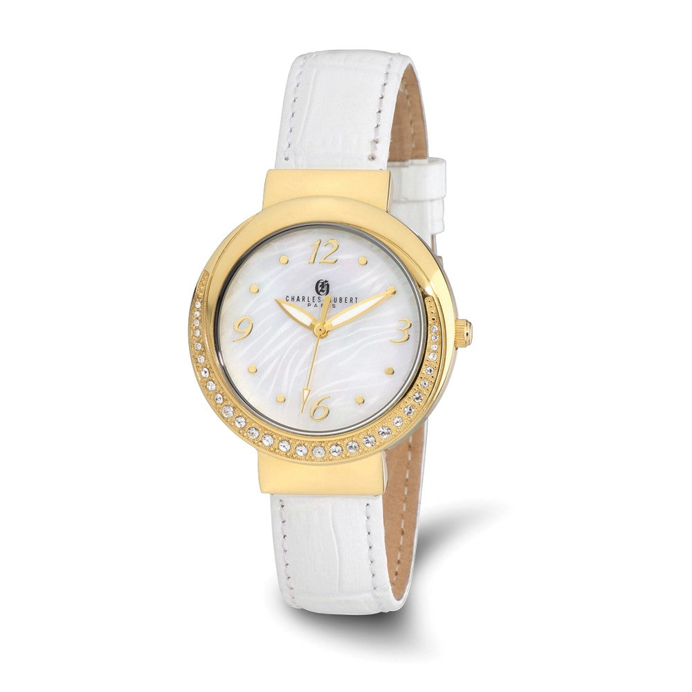 Charles Hubert Ladies IP-lated Stainless Steel Leather 38mm Watch, Item W8754 by The Black Bow Jewelry Co.