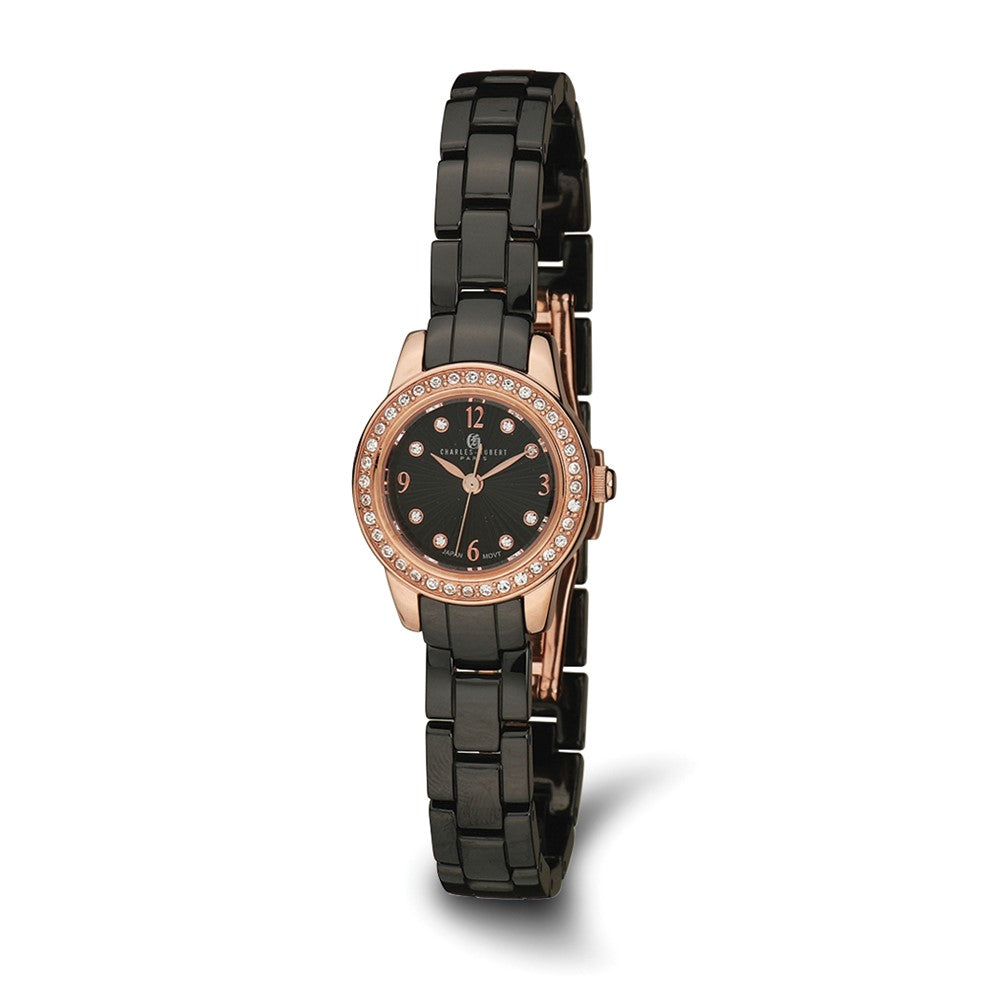 Charles Hubert Ladies Stainless Steel w Ceramic Band Black Dial Watch, Item W8776 by The Black Bow Jewelry Co.