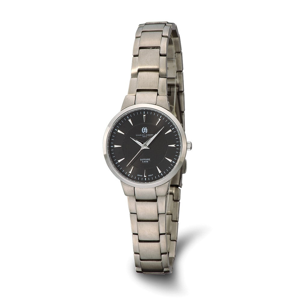 Charles Hubert Ladies Titanium Black Dial Ultra Slim Watch, Item W8781 by The Black Bow Jewelry Co.