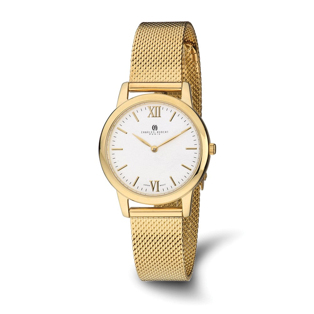 Charles Hubert Ladies Stainless Steel Silver Dial Mesh Band Watch, Item W8809 by The Black Bow Jewelry Co.