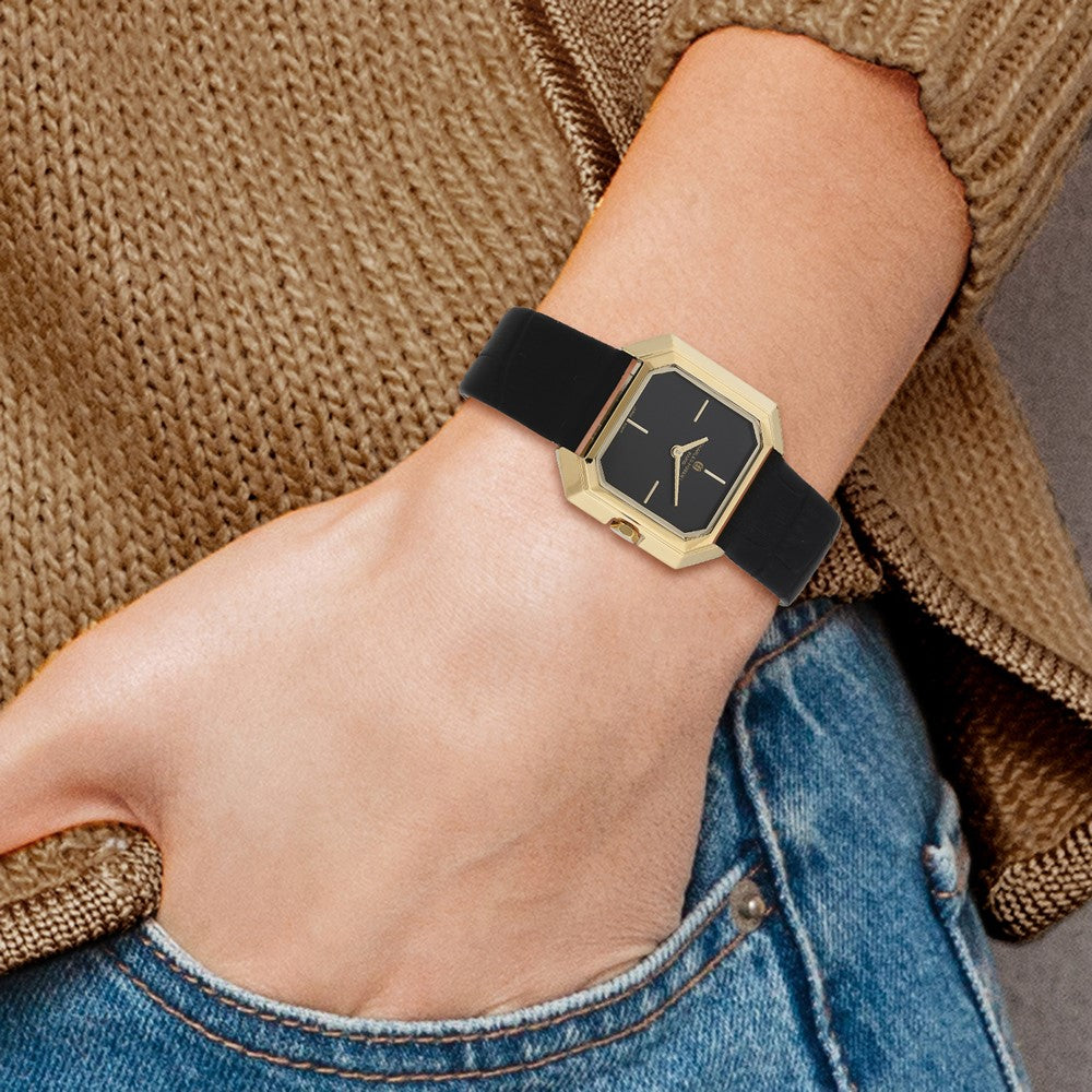 Alternate view of the Charles Hubert Ladies IP-plated Stainless Black Leather Band Watch by The Black Bow Jewelry Co.