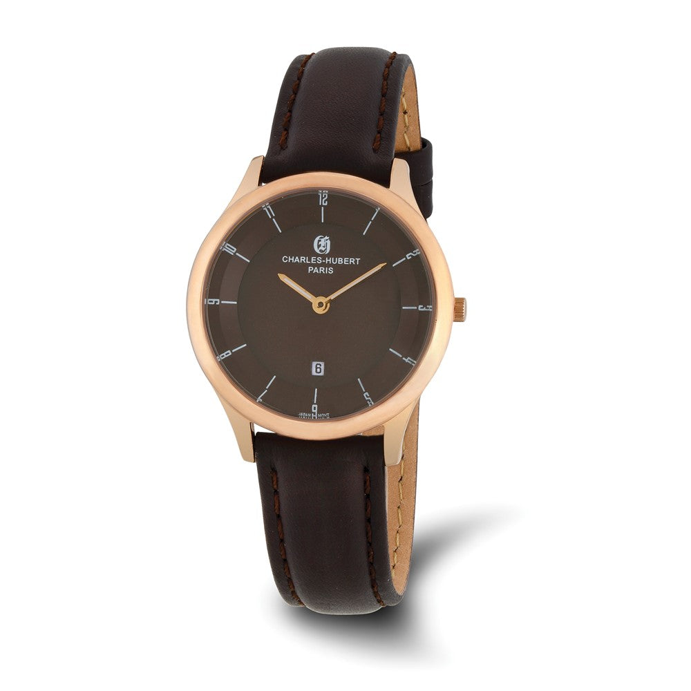 Charles Hubert Ladies Rose-plated Stainless Brown Dial Watch, Item W8878 by The Black Bow Jewelry Co.