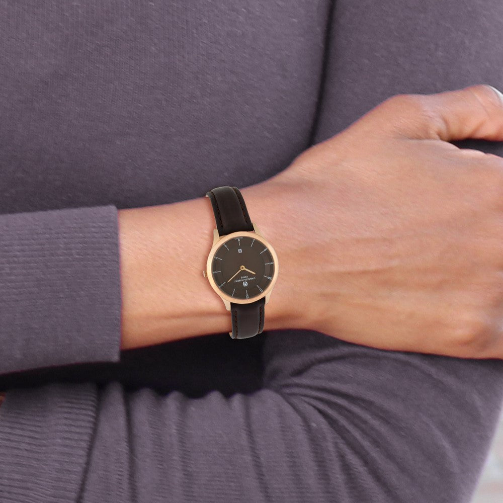 Alternate view of the Charles Hubert Ladies Rose-plated Stainless Brown Dial Watch by The Black Bow Jewelry Co.