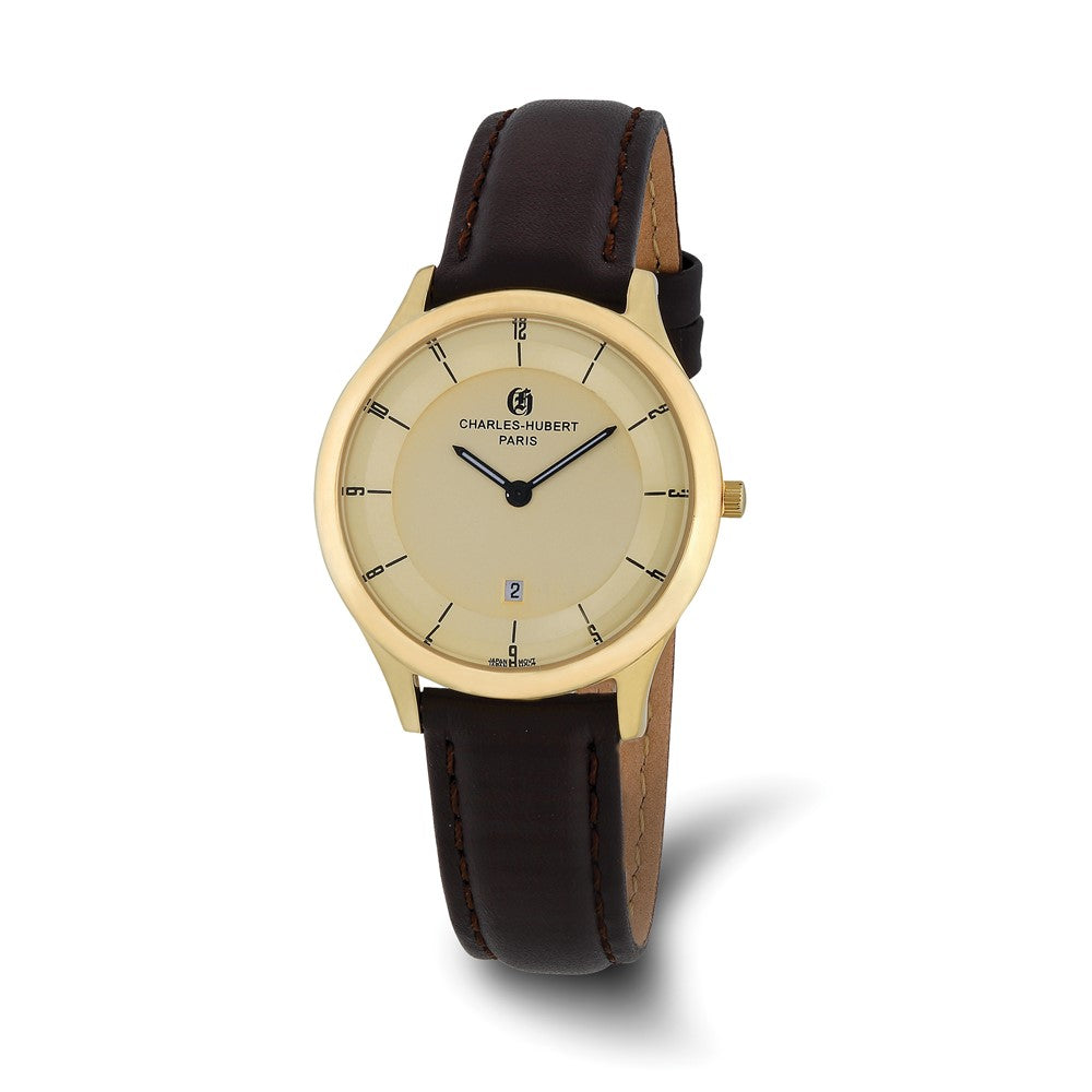 Charles Hubert Ladies IP-plated Stainless Gold Dial Watch, Item W8880 by The Black Bow Jewelry Co.
