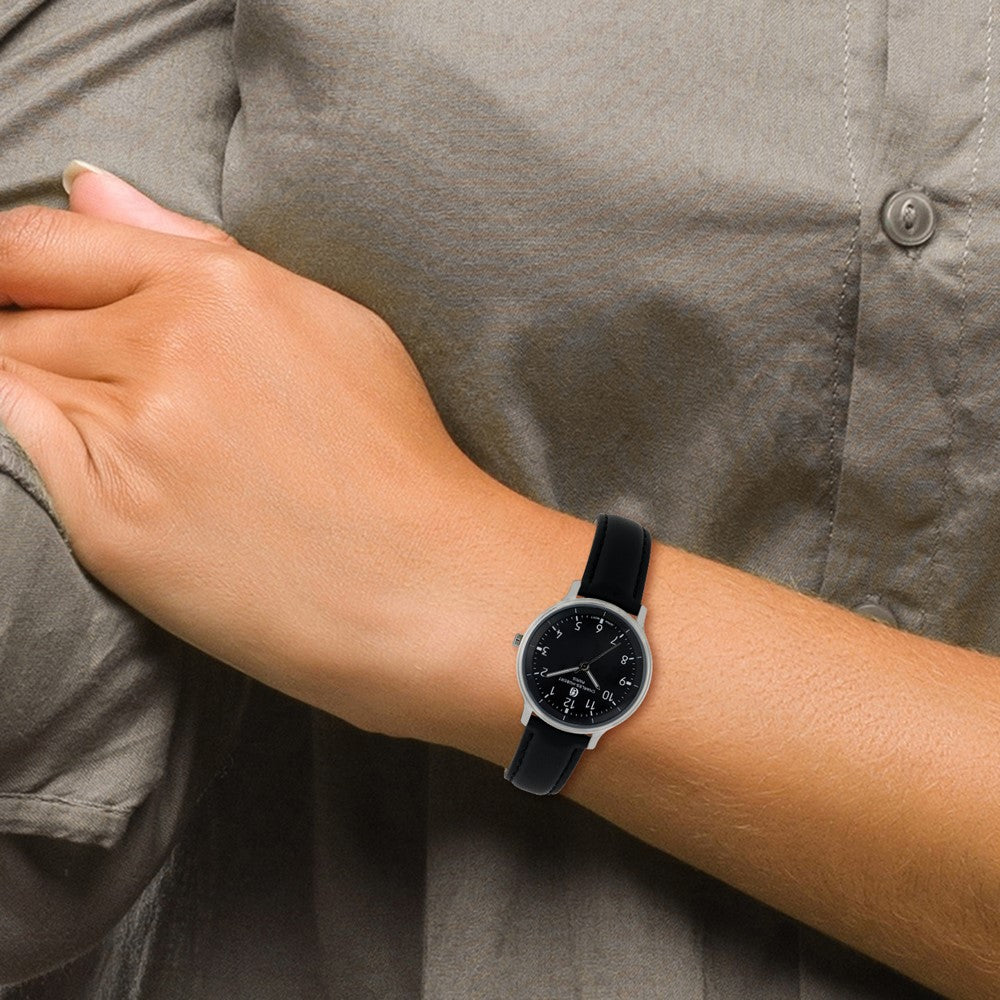 Alternate view of the Charles Hubert Ladies Stainless Steel & Leather Black Dial Watch by The Black Bow Jewelry Co.