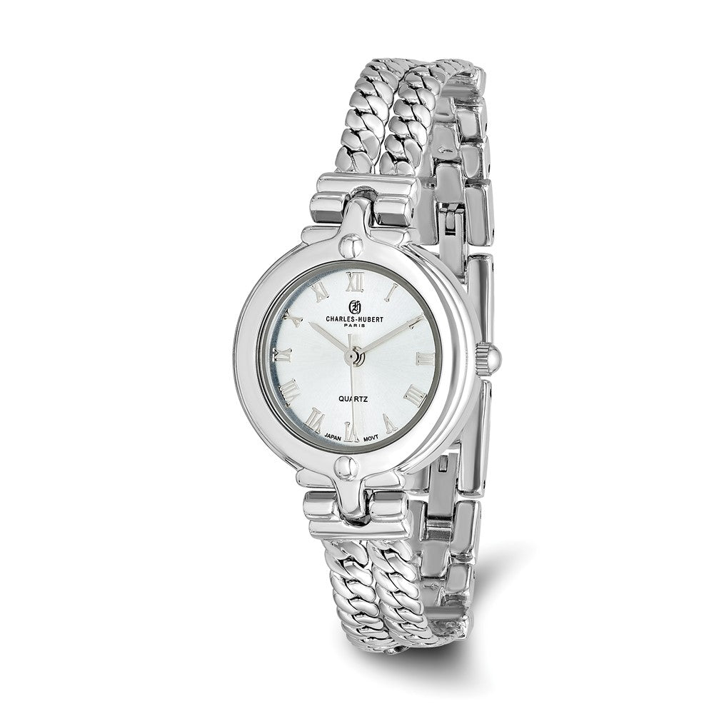 Charles Hubert Ladies Chrome Finish Silver Dial Chain Bracelet Watch, Item W8920 by The Black Bow Jewelry Co.
