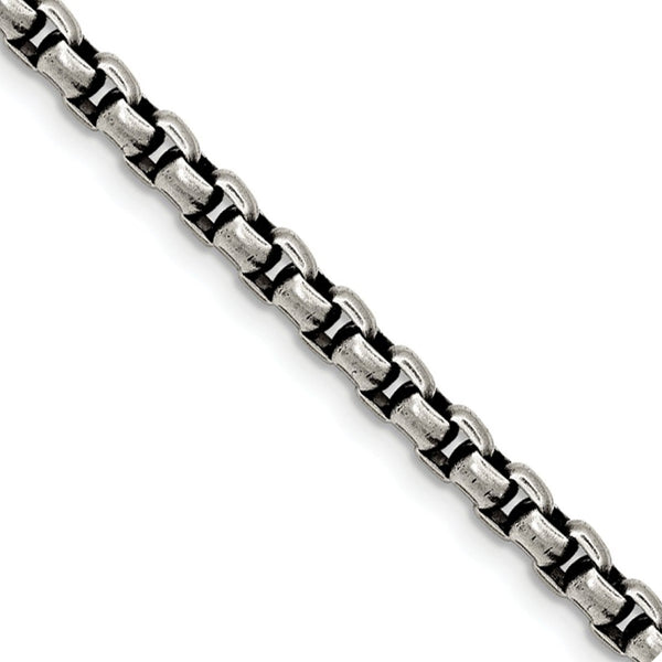 4mm Stainless Steel Polished Round Box Chain Necklace - Black