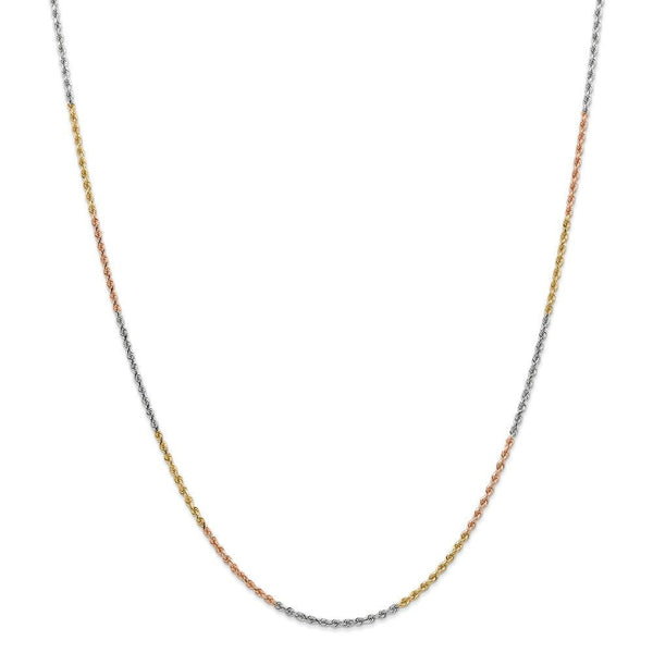1.8mm 14k Tri-Color Gold Diamond Cut Solid Rope Chain Necklace
