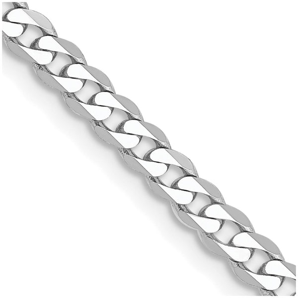 2.9mm, 14K White Gold, Solid Flat Beveled Curb Chain Necklace