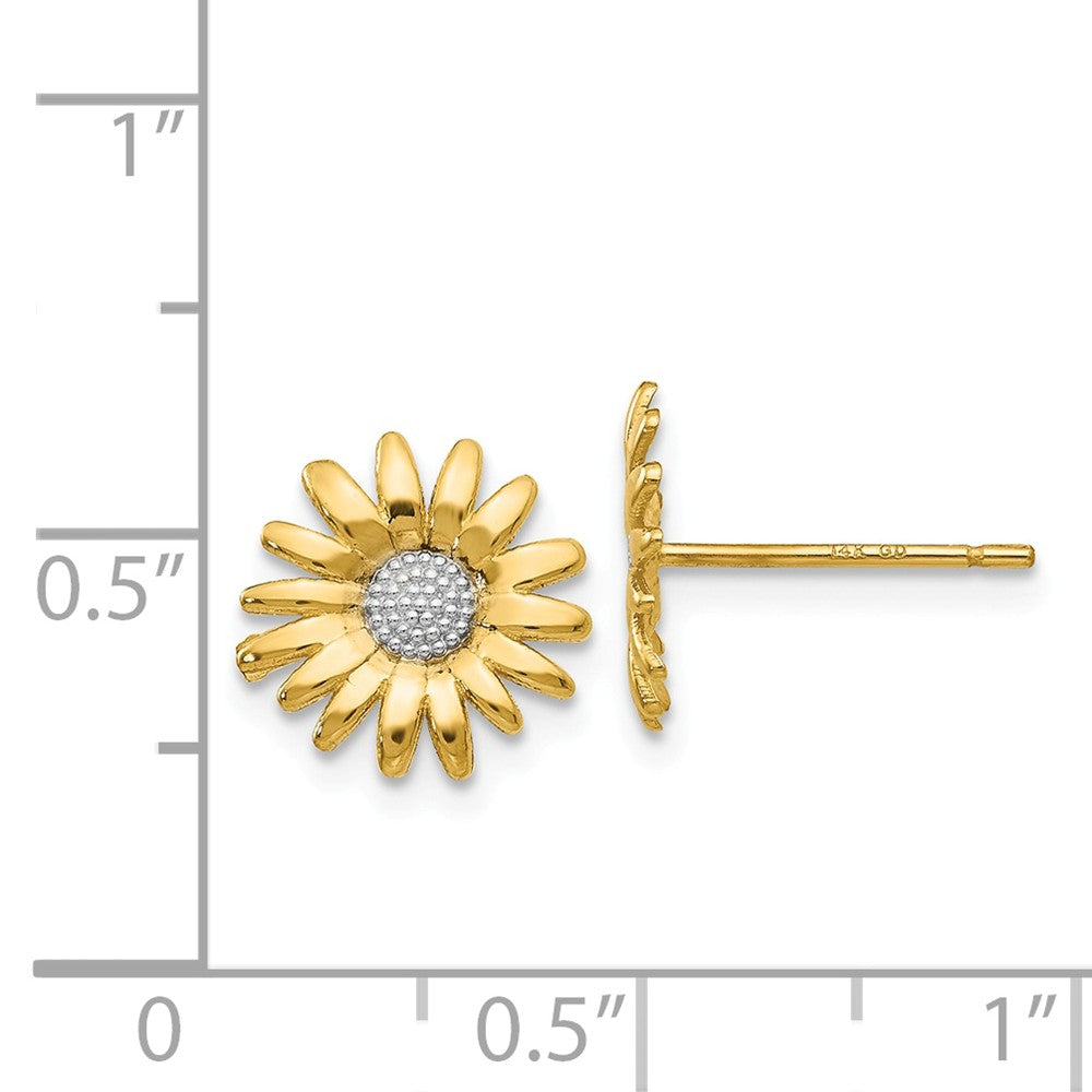 Alternate view of the 10mm Two Tone Sunflower Post Earrings in 14k Yellow Gold by The Black Bow Jewelry Co.
