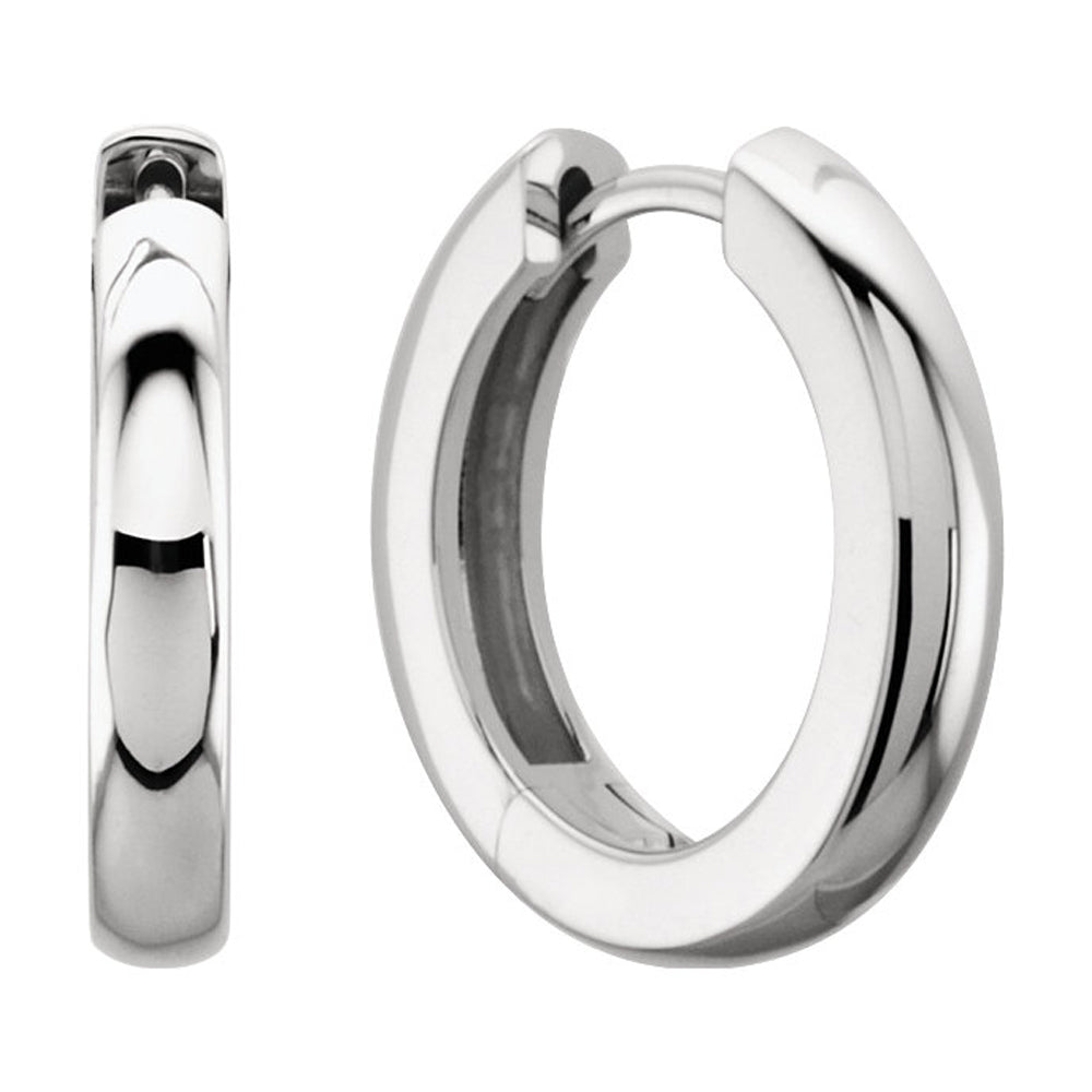 3 x 14mm (1/8 x 9/16 Inch) Platinum Hinged Round Hoop Earrings, Item E16738 by The Black Bow Jewelry Co.