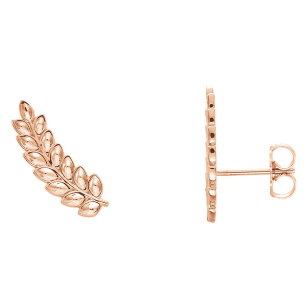 5.7mm x 16mm (5/8 Inch) 14k Rose Gold Petite Leaf Ear Climbers