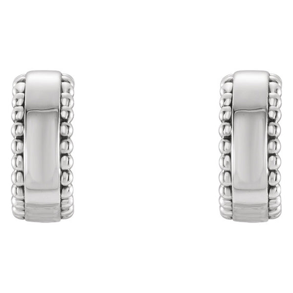 4mm x 10mm (3/8 Inch) Sterling Silver Small Beaded J-Hoop Earrings